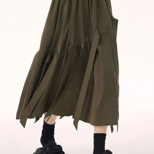 Load image into Gallery viewer, High Elastic Waist Coffee Ribbons Tassels A-line Half-body Skirt Women Fashion Tide New Spring Autumn 2025  1DH9213
