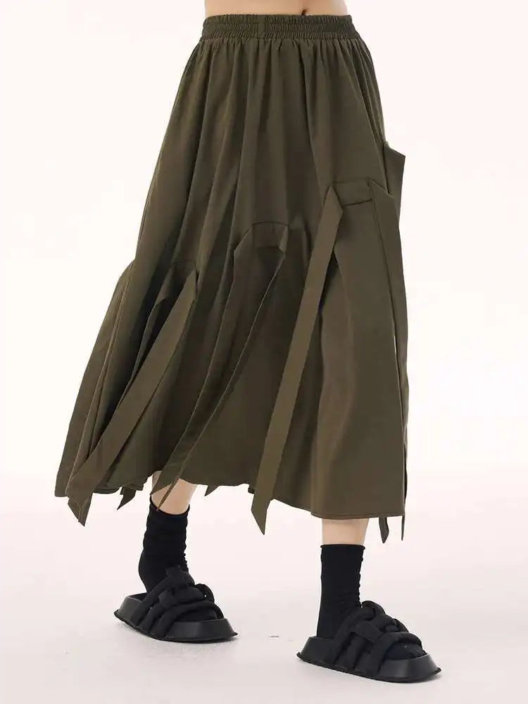 High Elastic Waist Coffee Ribbons Tassels A-line Half-body Skirt Women Fashion Tide New Spring Autumn 2025  1DH9213