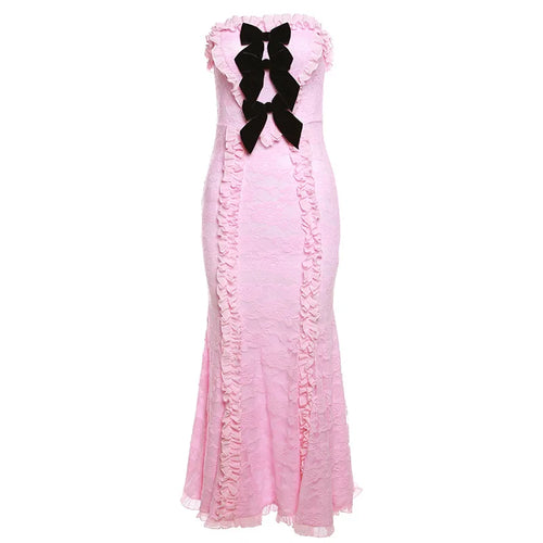 Load image into Gallery viewer, Bow Lace Pink Strapless Long Maxi Dresses for Women Y2k Cute Sexy Birthday Dress Party Outfit Kawaii Clothes P71-IF46
