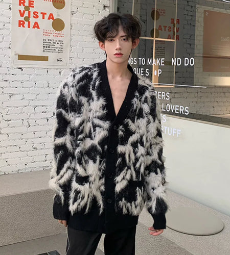 Korean Style Men's Cardigan V-neck Single Breasted Casual Sweaters Loose Patchwork Contrast Color Male Knits New Top 9C9370