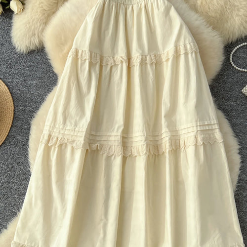 Load image into Gallery viewer, Vintage Elegant Women White High Waist Vacation Long Skirts Autumn Winter New Beige Ruffle Edge Pleated Short A-line Skirt Trend
