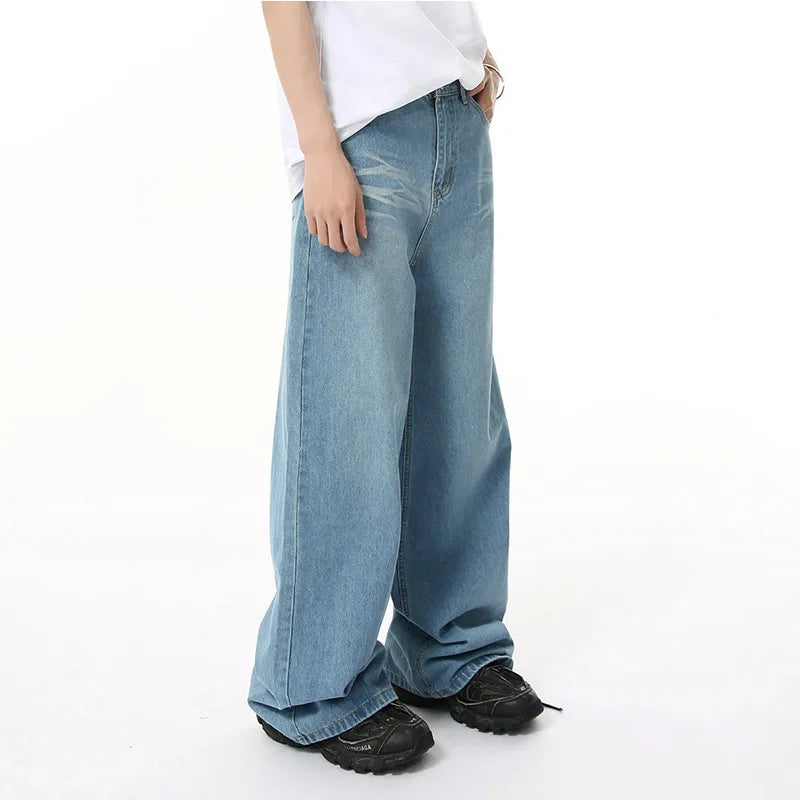 Men's Jeans New Korean Washed Stripe Wide Leg Style Drape Simple Fashion Menwear Simple Male Bottoms Summer 2025 9W1693