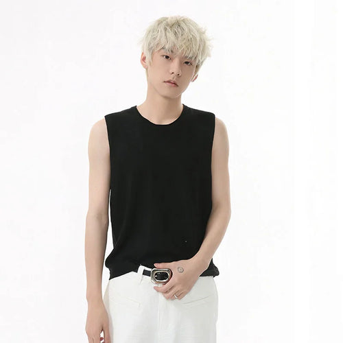 Load image into Gallery viewer, Men&#39;s Vest New Summer Korean Round Neck Design Solid Color Loose Sleeveless T-shirt Knitted Casual Male Top Trend 9W1592
