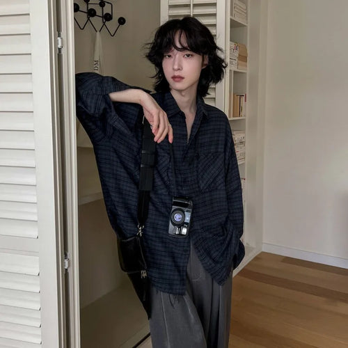 Load image into Gallery viewer, Men Plaid Design Long Sleeved Shirt New Spring Loose Casual Single Breasted Shirts Korean Turn-down Collar Trendy 9W1445
