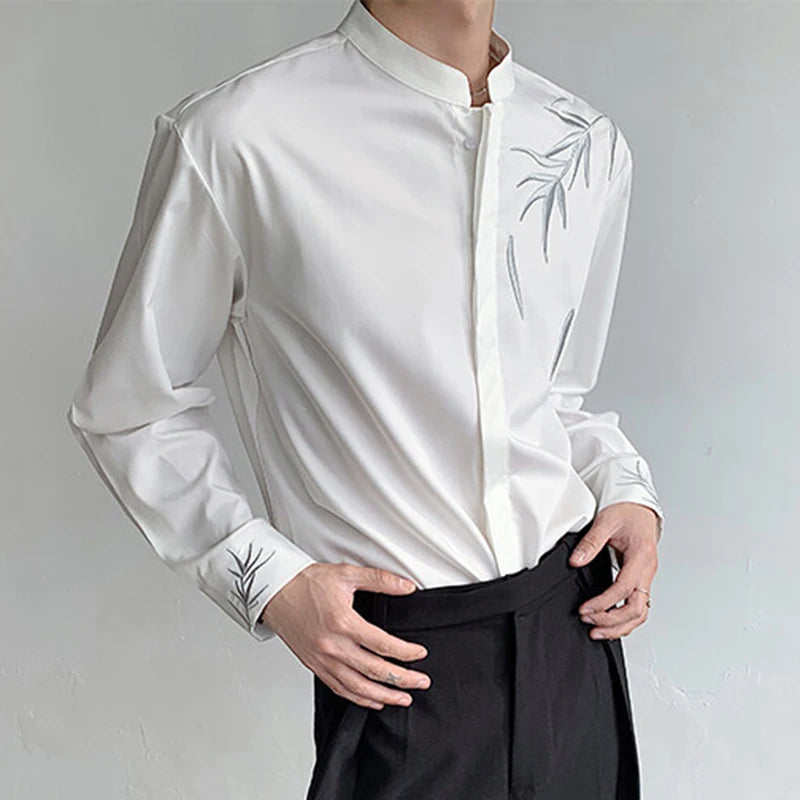 Men's Shirts Long Sleeve New Summer Embroidered Design Chinese Style Stand Collar Shirts Single Breasted Menwear 9W1700
