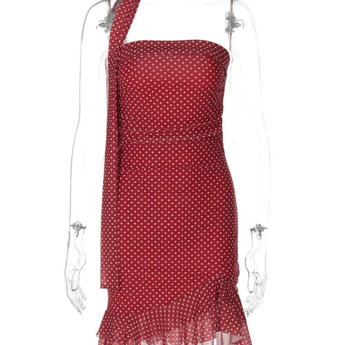 Load image into Gallery viewer, Scarf Collar Polka Dot Mini Dress Women Robe Fashion Off-shoulder Backless Sleeveless Ruffled Club Party Dress Vestido
