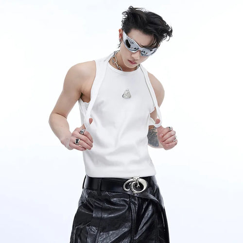 Load image into Gallery viewer, Summer Male Tank Tops Metal Design Double Straps Tops Sleeveless O-neck Solid Color Men&#39;s Vest Niche Style 9C6749
