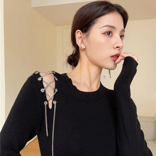 Load image into Gallery viewer, Solid Irregular Sweaters For Women Round Neck Long Sleeve Knitting Off Shoulder Slimming Sweater Female Fashion
