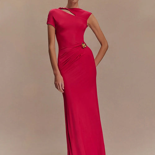 Load image into Gallery viewer, Hollow Out Gold Clasp Sexy Maxi Dress For Women Gown Solid Sleeveless Backless Ruched Bodycon Club Long Dress Elegant

