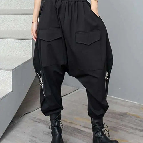 Load image into Gallery viewer, High Elastic Waist Black Pocket Zipper Long Casual Cross Pants New Trousers Women Fashion Tide Spring Autumn 2025  1DH6417
