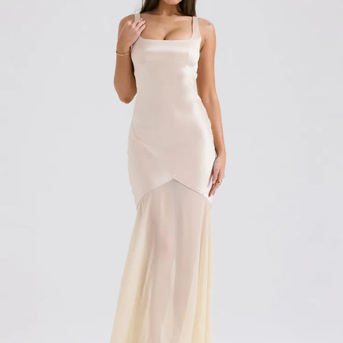 Load image into Gallery viewer, Elegant Women Spring High Chiffon Splicing Dress Slim Backband Wrapped Hip Forged Face Dress Elegant Floor Evening Dress
