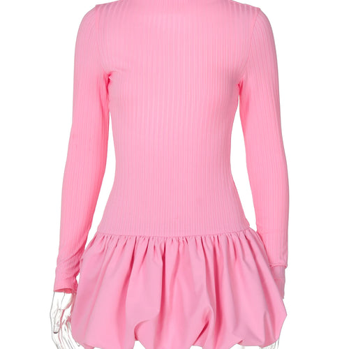 Load image into Gallery viewer, Ribbed Solid Long Sleeve Backless Sexy Elegant Bodycon Mini Pleated Dress Fall Winter Women Cute Outfits Birthday Party
