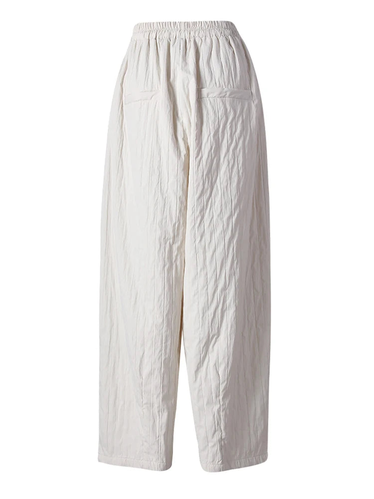 High Elastic Waist Beige Pleated Long Wide Leg Casual Pants New Trousers Women Fashion Tide Spring Autumn 2025 CPG2826