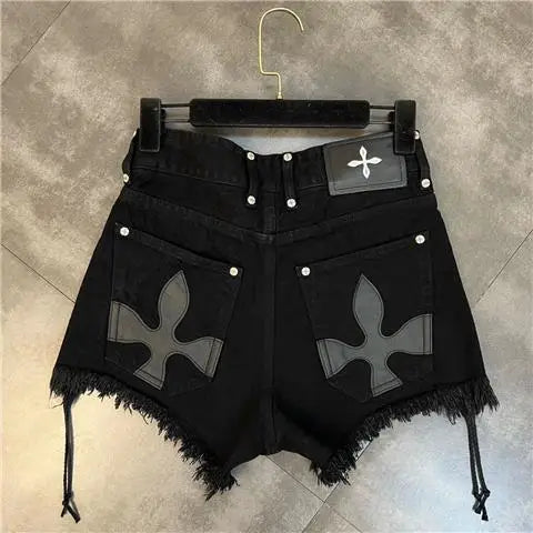 Load image into Gallery viewer, Bandage Tassel Jean Shorts Women&#39;s Clothing Streetwear Fashion Pantalones Cortos De Mujer High Waist Summer Y2k Wide Leg Pants
