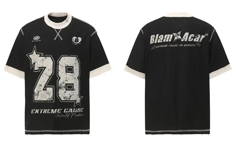 Vintage Men T-Shirt Y2K Grunge Graphic Printed Ripped Patchwork Streetwear Tshirt Hip Hop Harajuku Casual Punk Gothic Baggy Top