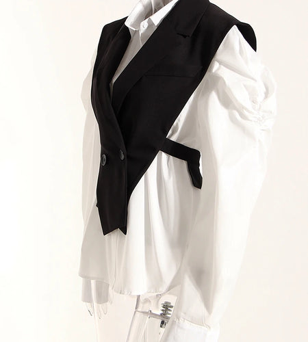 Women White Black Irregular Belted Pleated Blouse New Lapel Long Sleeve Loose Fit Shirt Fashion Spring Autumn 2025 1DF3855