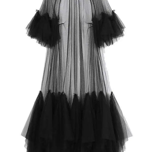 Load image into Gallery viewer, Women Black Ruffles Long Big Size Dress New Round Neck Three-quarter Sleeve Loose Fit Fashion Spring Summer 2025 JR77101
