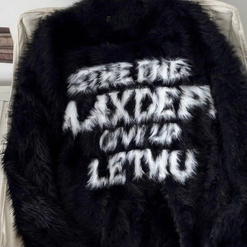 Load image into Gallery viewer, Loose Mohair Sweater Men and Women Y2k Aesthetic Knitted Punk Vintage Pullover Sueter Mujer Harajuku Letter Print Grunge Jumpers

