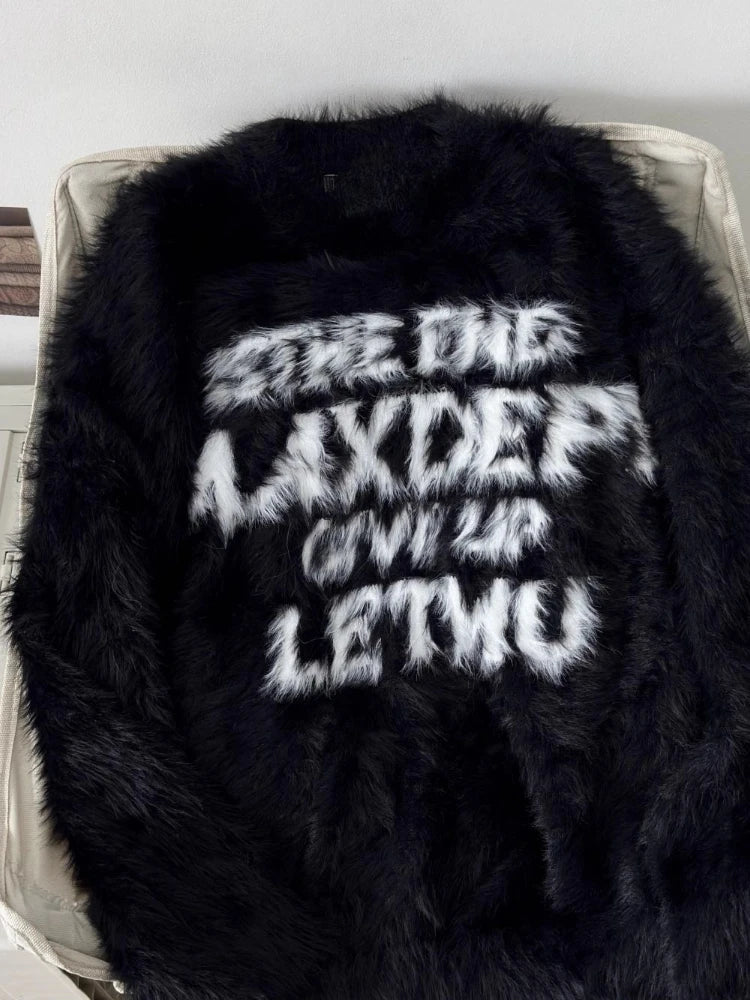 Loose Mohair Sweater Men and Women Y2k Aesthetic Knitted Punk Vintage Pullover Sueter Mujer Harajuku Letter Print Grunge Jumpers