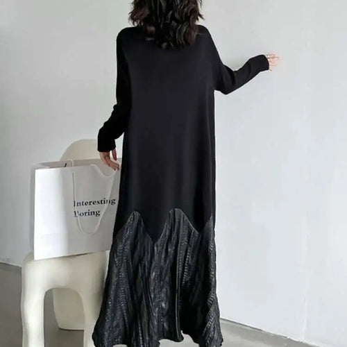 Load image into Gallery viewer, Women Black Knitting Pleated Big Size Long Dress New Turtleneck Long Sleeve Fashion Tide Spring Autumn 2025 1DH1599
