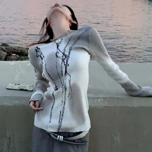 Load image into Gallery viewer, Japanese Harajuku Sweaters Women Casual Loose Knitted Pullover Chain Letter Patchwork Print Streetwear Vintage Aii Match Jumper
