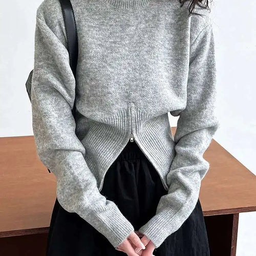 Load image into Gallery viewer, Gray Hen Zipper Big Size Knitting Sweater Round Neck Long Sleeve Women Pullovers New Fashion Spring Autumn 2025 1DH1073
