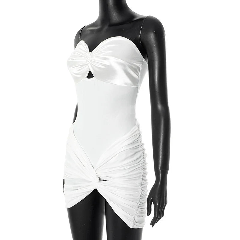 Sexy 2 Pieces Sets For Women Off-shoulder Strapless Hollow Out Bodysuit And Hot Skirt Two Pieces Sets Sexy Suit