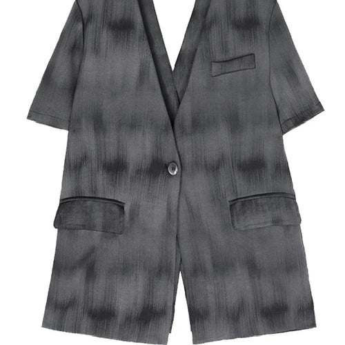 Load image into Gallery viewer, Gray Hollow Out Blazer Half-body Skirt Two Pieces Suit New V-Neck Short Sleeve Women Fashion Spring Autumn 2025 1DJ0789
