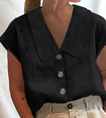Women Summer Casual T Shirts for Women 2025 Linen Cotton Buttoned Lapel Cap Short Sleeves Womens Basic Tee Shirts