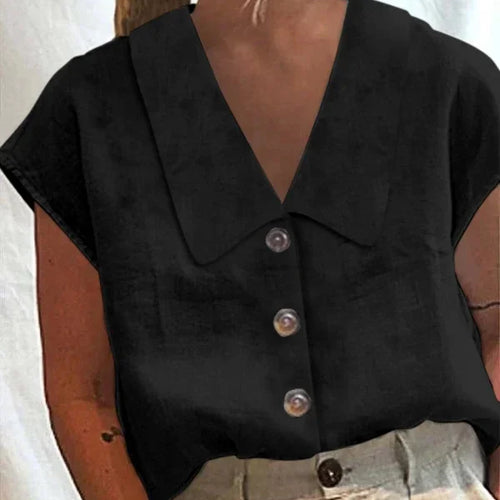 Load image into Gallery viewer, Women Summer Casual T Shirts for Women 2025 Linen Cotton Buttoned Lapel Cap Short Sleeves Womens Basic Tee Shirts
