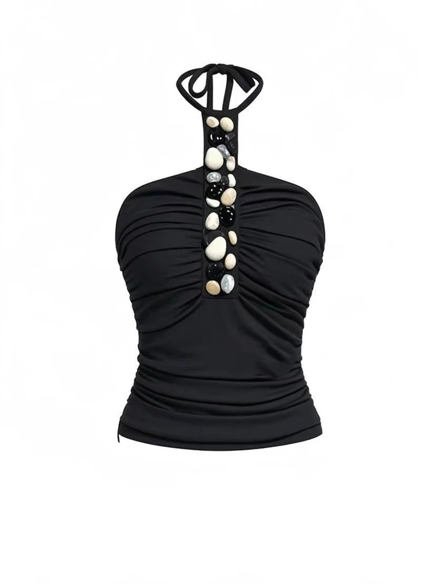 Solid Slimming Temperament Vests For Women Halter Sleeveless Tunic Temperament Chic Vests Female Fashion Style New