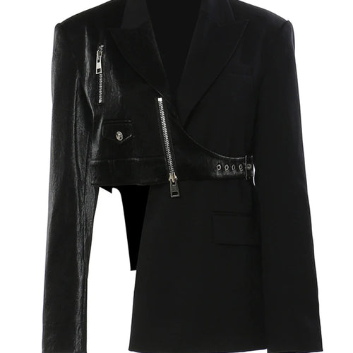 Load image into Gallery viewer, Women Black Irregular Pu Leather Blazer New Lapel Long Sleeve Loose Fit Jacket Fashion Tide Spring Autumn 2025 17A7466
