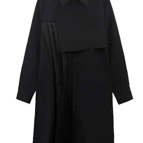 Load image into Gallery viewer, Women Black Velvet Big Size Pleated Mini Shirt Dress New Lapel Long Sleeve Fashion Tide Spring Autumn 2025 1DH5157
