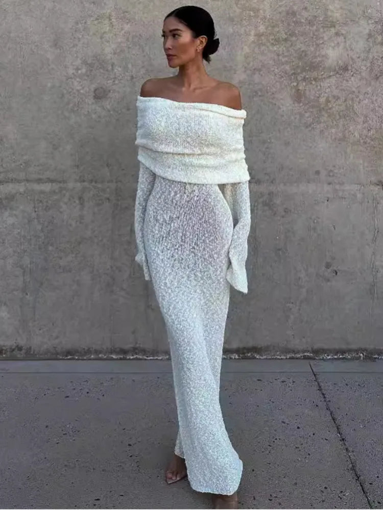 Elegant One Shoulder Bodycon Evening Long Dress For Women 2024 Autumn New Fashion Female Slim Party Club Vestido