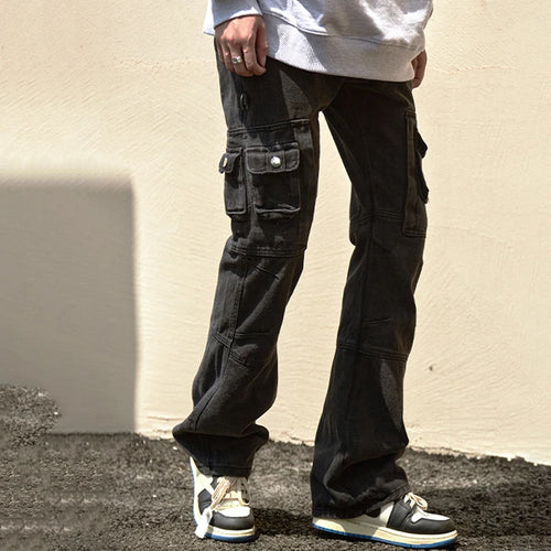 Load image into Gallery viewer, Men&#39;s Cargo Jeans New Fashion Multi Pockets Design Distressed Personaility Trendy Straight Leg Niche Male Bottoms 9W1931
