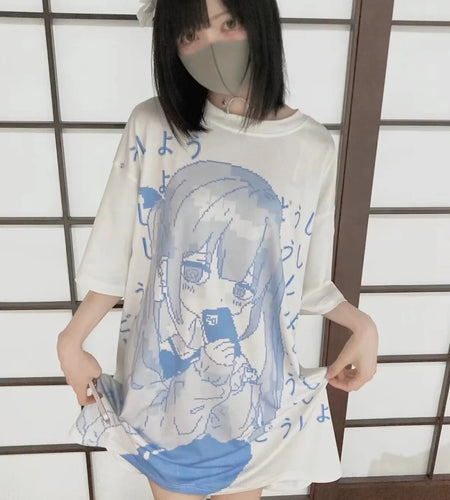 Shirts for Women Sweet Y2k Tshirts Japanese Summer Tees Short Sleeve O-neck Anime Oversized Tops Chic Casual Y2k T Shirt