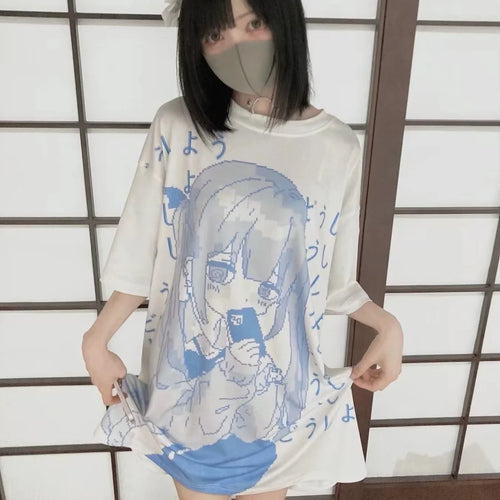 Load image into Gallery viewer, Shirts for Women Sweet Y2k Tshirts Japanese Summer Tees Short Sleeve O-neck Anime Oversized Tops Chic Casual Y2k T Shirt
