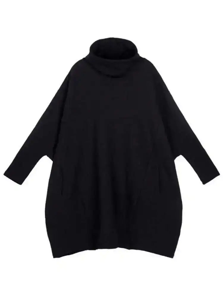 Black Big Size Knitting Sweater Loose Fit Turtleneck Long Sleeve Women Pullovers New Fashion Tide Autumn Winter 2025 1Z319