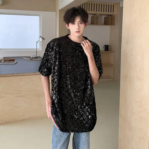 Load image into Gallery viewer, Stylish Men&#39;s T-shirts Loose Round Neck Short Sleeve Sequins Design Pullover Male Tops Summer Men Trend 2024 9C6102
