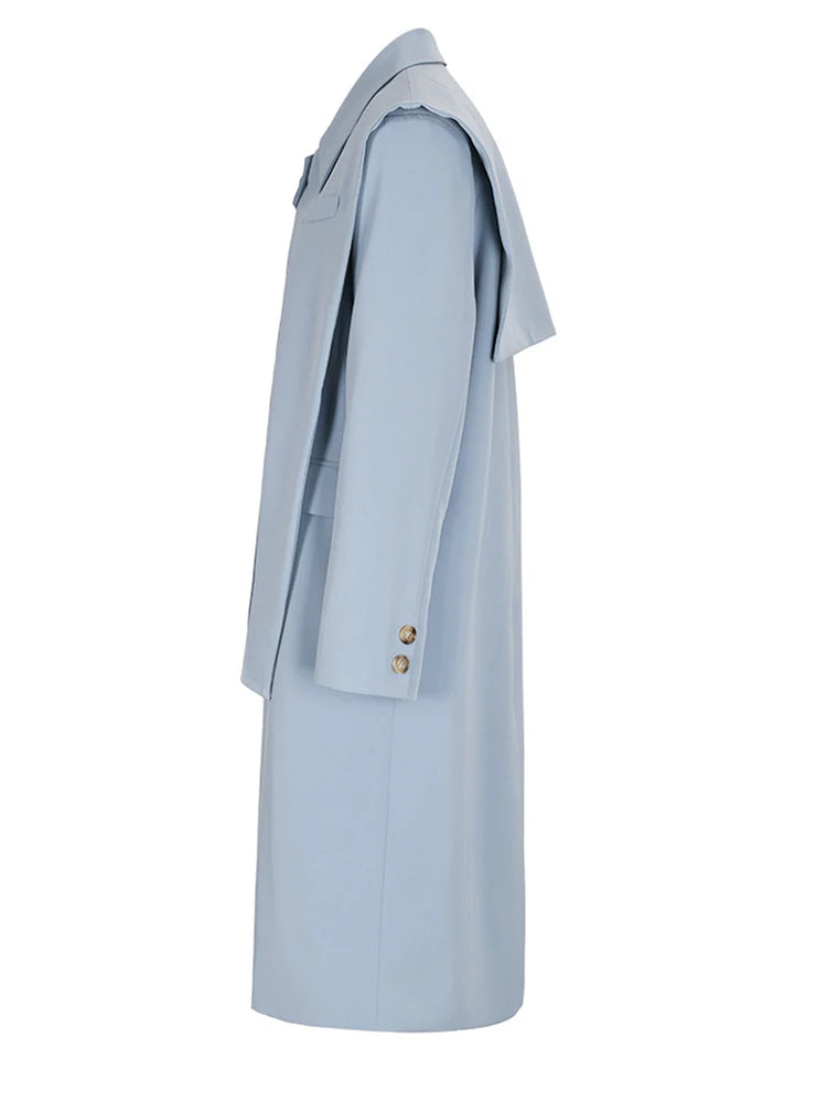 Women Blue Irregular Big Size Long Blazer New Lapel Long Sleeve Loose Fit Jacket Fashion Tide Spring Autumn 2025 7AB039