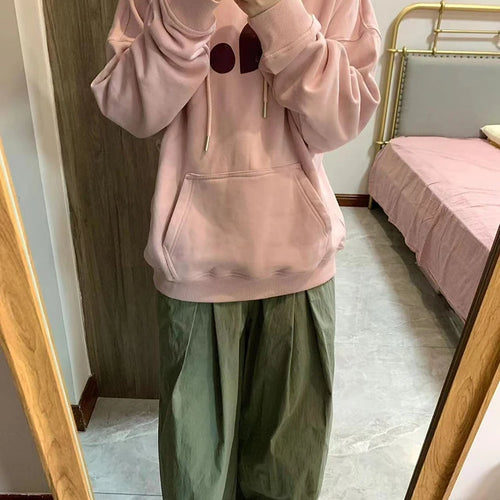 Load image into Gallery viewer, Pink Casual Hooded Drawstring Simple Women Hoodies Basic Chicly Printing Loose Fashion Pocket Pure Color Female Hoodies
