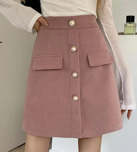 Autumn Winter New Black Pink Corduroy High Waisted Mini Skirt Women Korean Fashion Brown Large Size Short Skirt Simplicity Trend