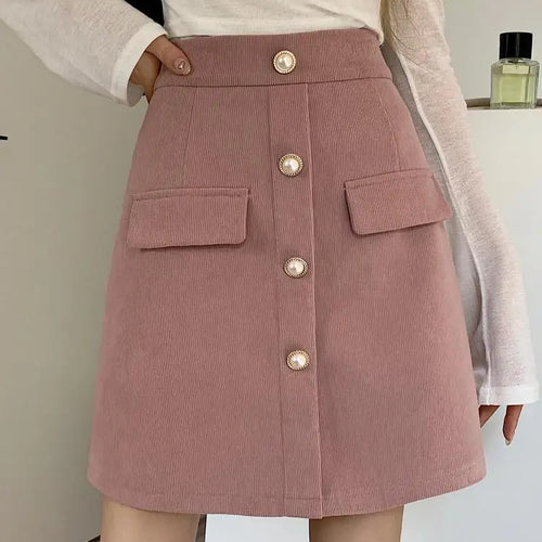 Load image into Gallery viewer, Autumn Winter New Black Pink Corduroy High Waisted Mini Skirt Women Korean Fashion Brown Large Size Short Skirt Simplicity Trend
