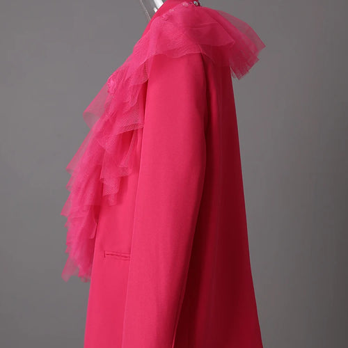 Load image into Gallery viewer, Women Rose Red 3d Flower Rhinestones Mesh Big Size Blazer New Lapel Long Sleeve Jacket Fashion Spring Autumn 2025 CPG3207
