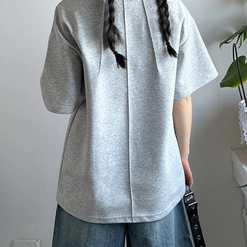 Load image into Gallery viewer, Women White Pleated Brief Big Size Casual T-shirt New Round Neck Short Sleeve Fashion Tide Spring Summer 2025 1DJ1177
