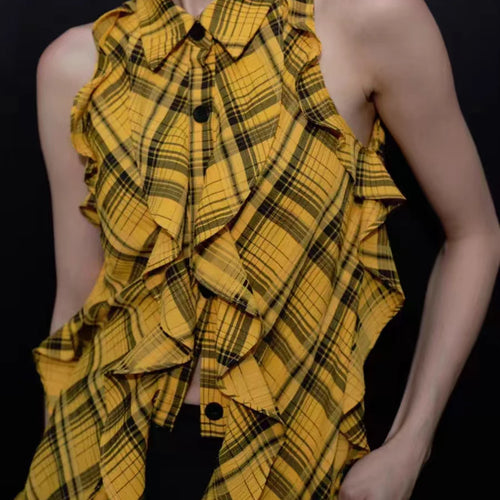 Load image into Gallery viewer, Hit Color Check Slimming Chic Vests For Women O Neck Sleeveless Minimalist Irregular Vest Female Fashion Style New
