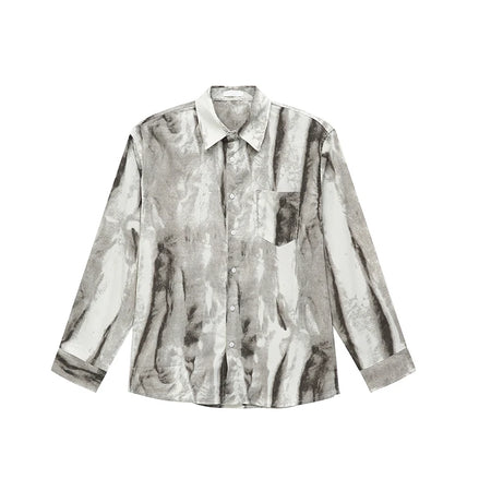 Korean Tie-dye Shirt Casual Single Breasted Long Sleeve Turn-down Collar Contrast Color Male Top 2025 Spring 9C5382
