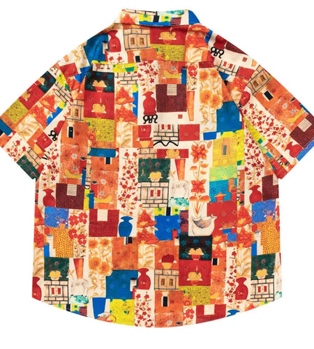 Vintage Hawaiian Shirt Streetwear Retro Graphic Print Summer Beach Shirts Men Hip Hop Harajuku Loose Short Sleeve Button Up Tops