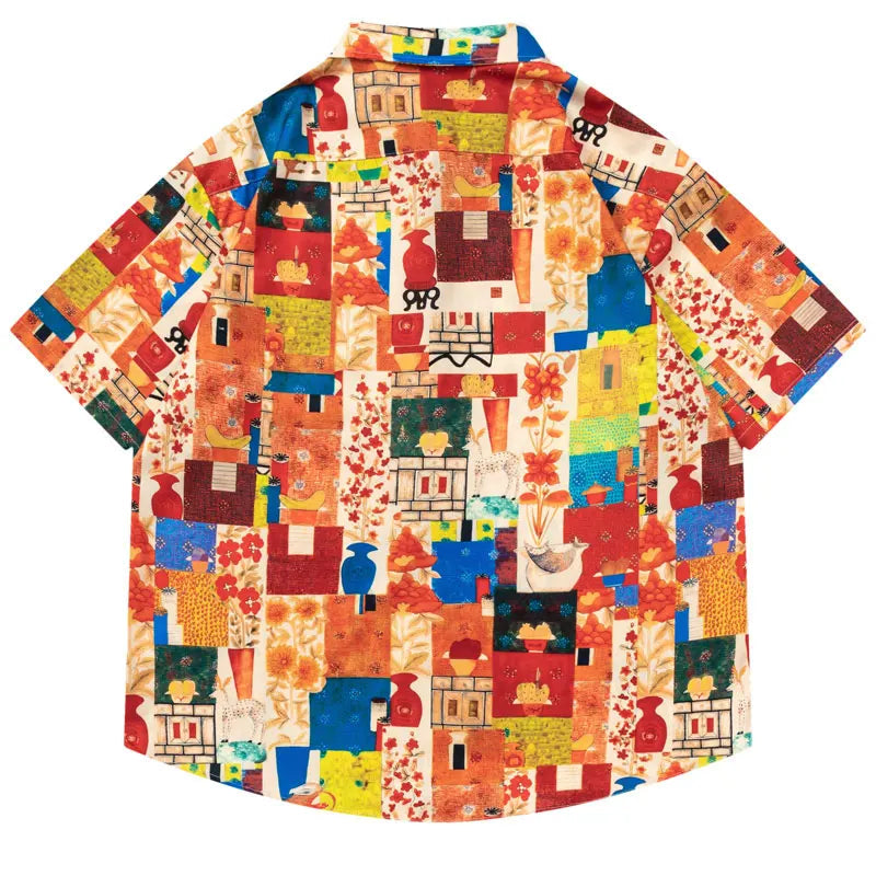 Vintage Hawaiian Shirt Streetwear Retro Graphic Print Summer Beach Shirts Men Hip Hop Harajuku Loose Short Sleeve Button Up Tops