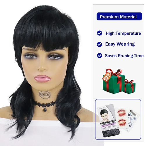 Load image into Gallery viewer, Synthetic Hair Natural Shag Wig with Bangs Black Women Wig Mullet Dovetail Wig Halloween Costume Party Cosplay Wigs
